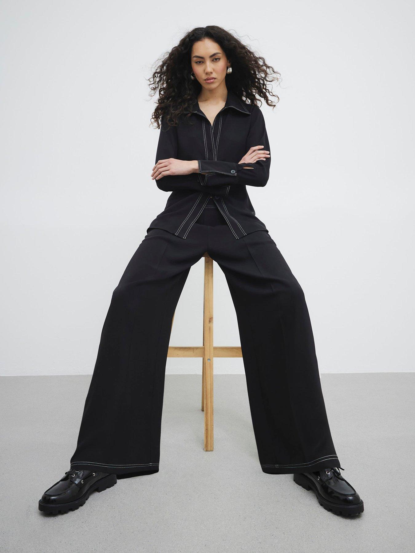 Image 4 of 4 of River Island Contrast Stitching Shirt - Black