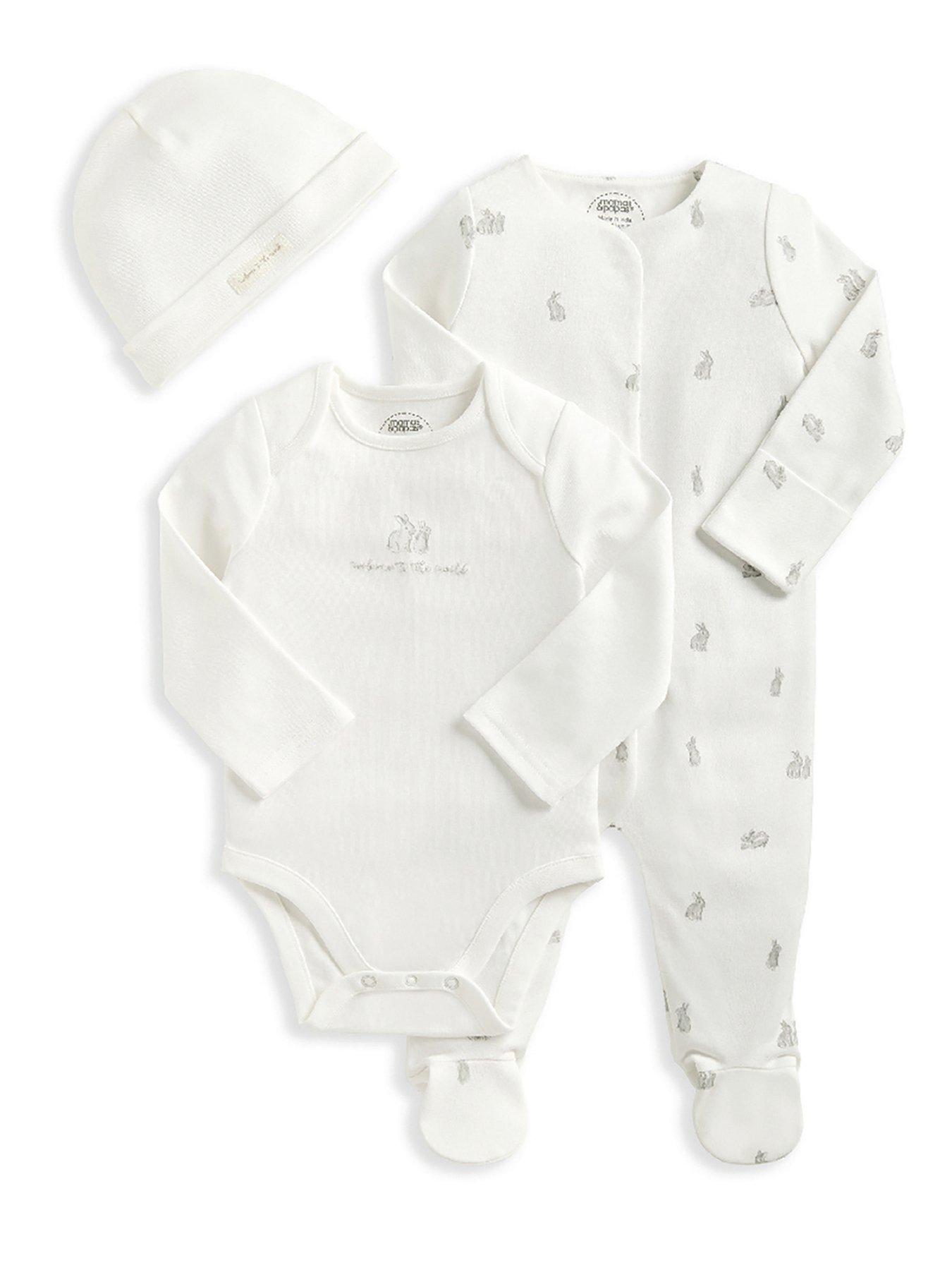 mamas-papas-baby-unisex-3-piece-bunny-jersey-sleepsuit-bodysuit-hat-set-white