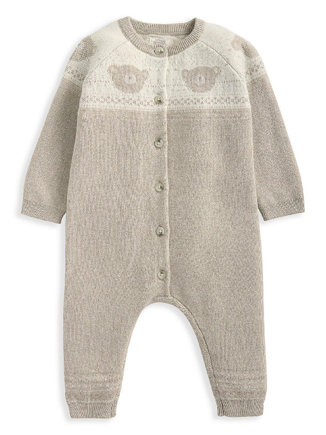 Mamas & Papas Baby Unisex Teddy Bear Fairisle Knitted Romper - Cream