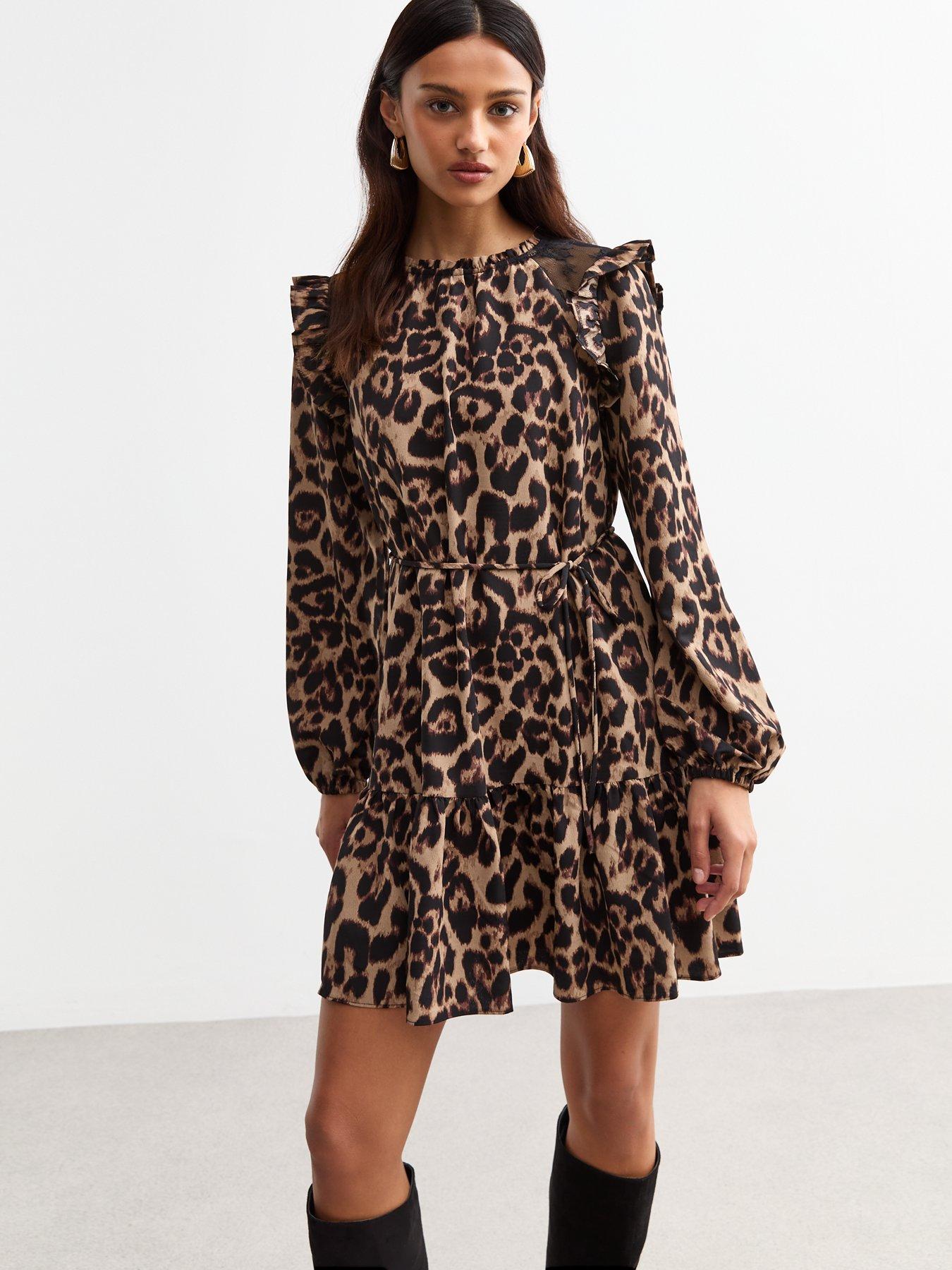 new-look-brown-leopard-lace-trim-ruffle-mini-dress-print