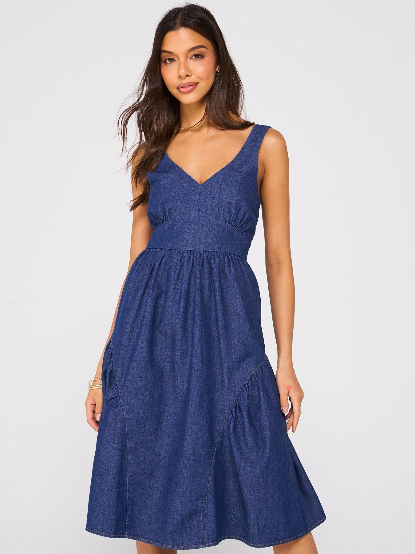 V by Very Tiered Denim Dress - Dark Wash