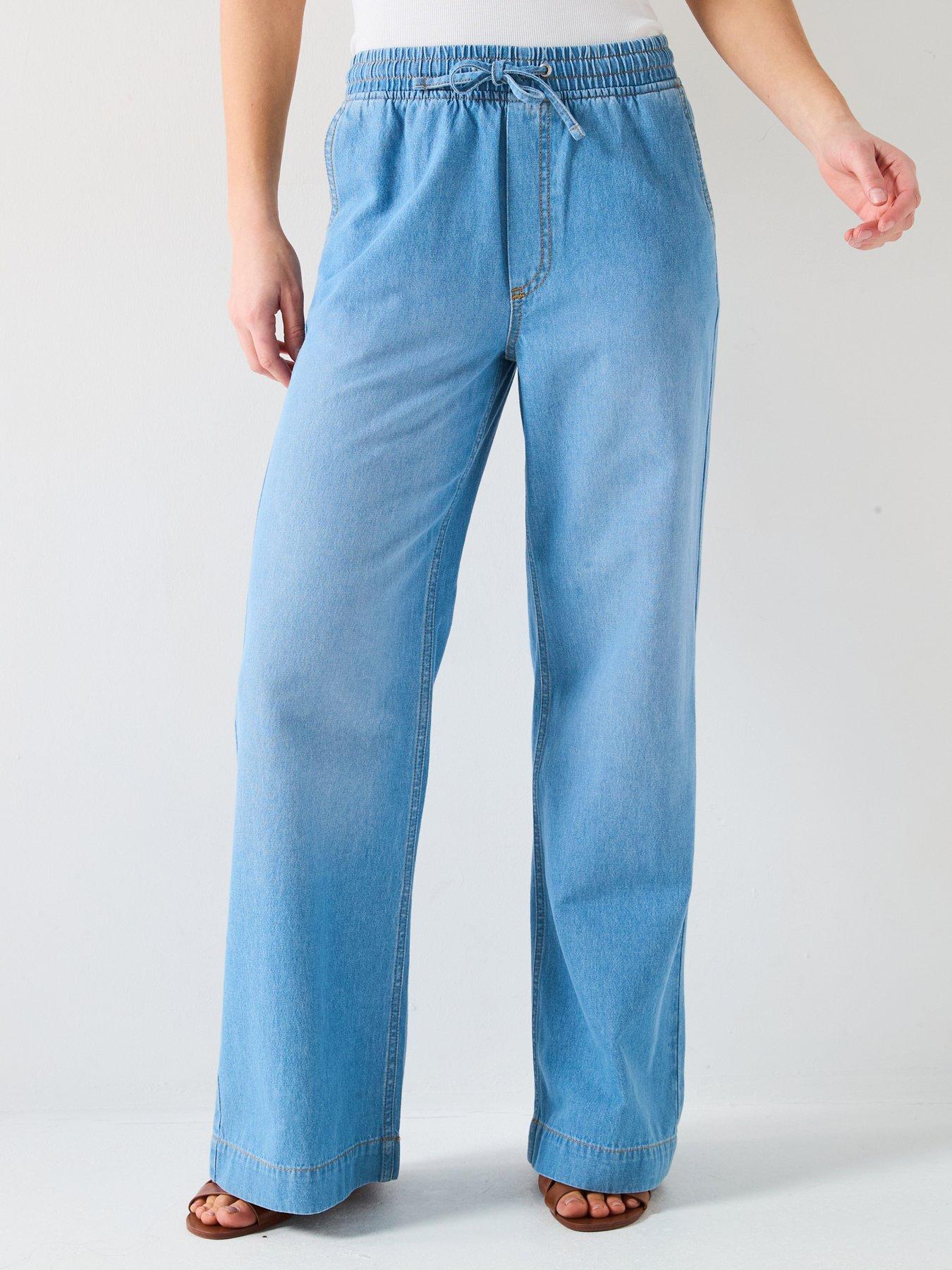 Image 1 of 6 of The Very Collection Pleat Top Wide Jeans - Mid Wash