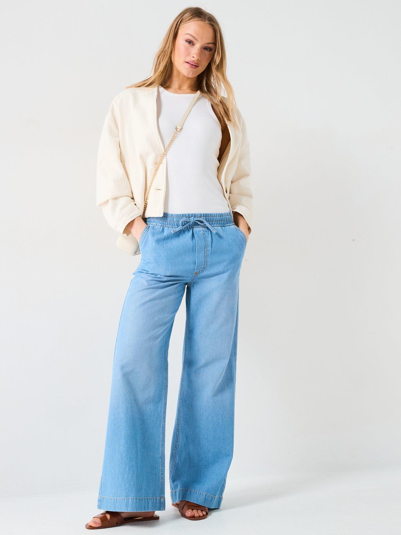 Image 3 of 6 of The Very Collection Pleat Top Wide Jeans - Mid Wash