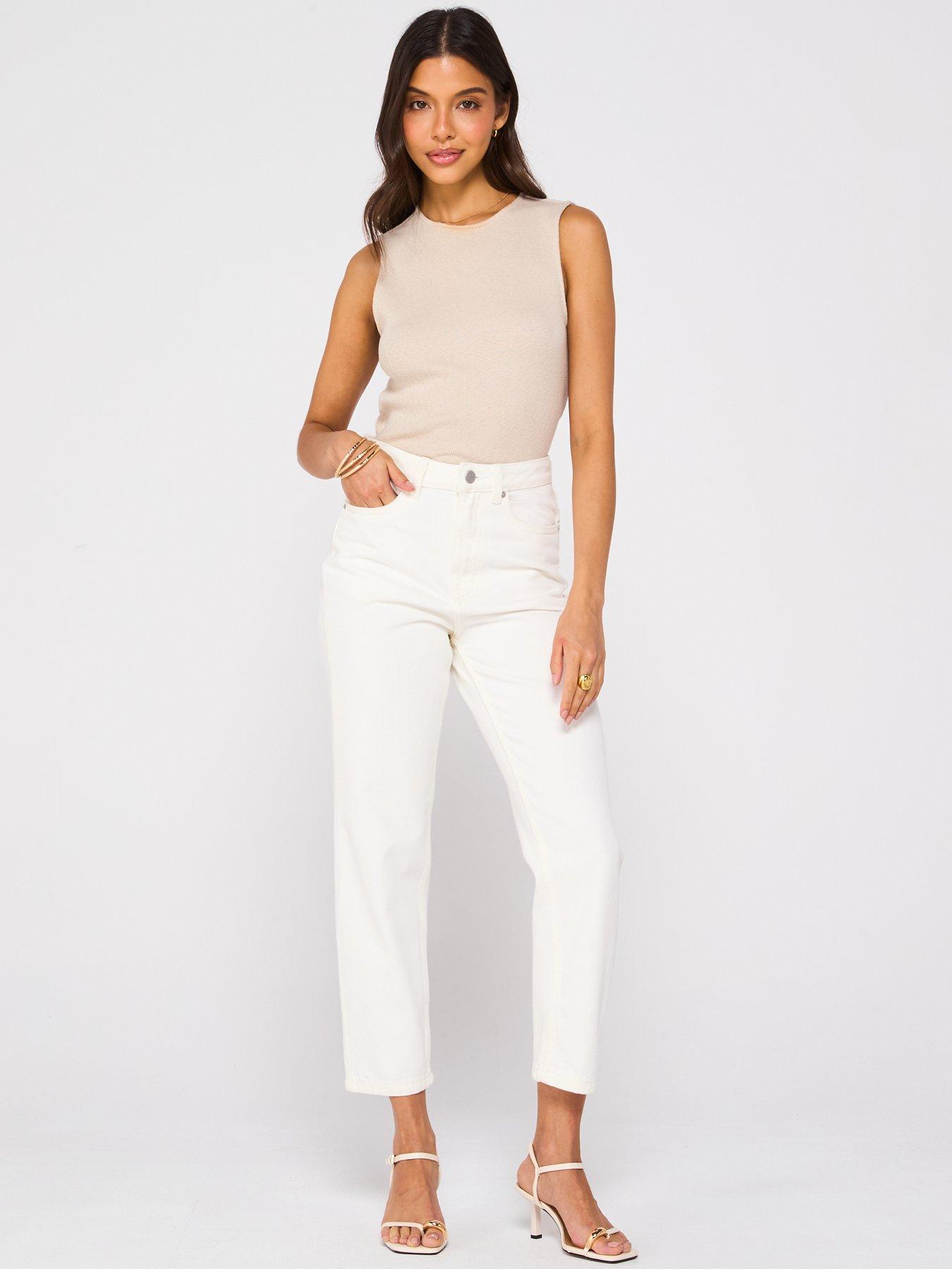 V by Very High Waist Mom Jeans Ecru Very Ireland