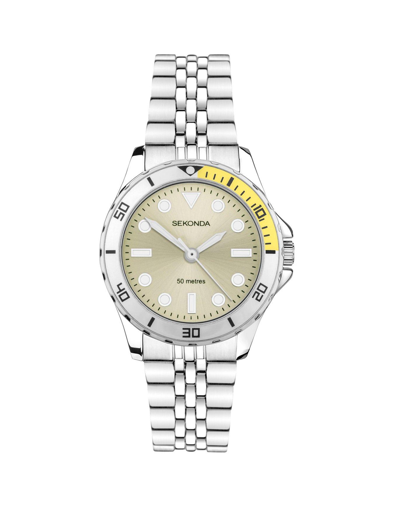 Sekonda Sekonda Womens Balearic Silver Stainless Steel Bracelet with Yellow Dial Analogue Watch