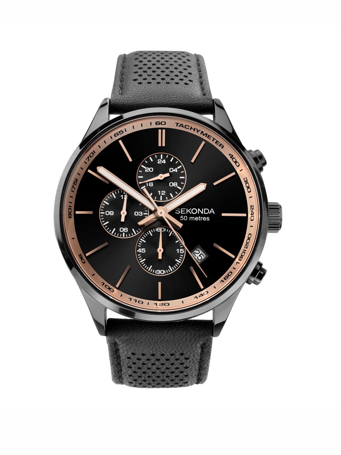 Sekonda Sekonda Mens Endurance Black Leather Strap with Black Dial Analogue Watch