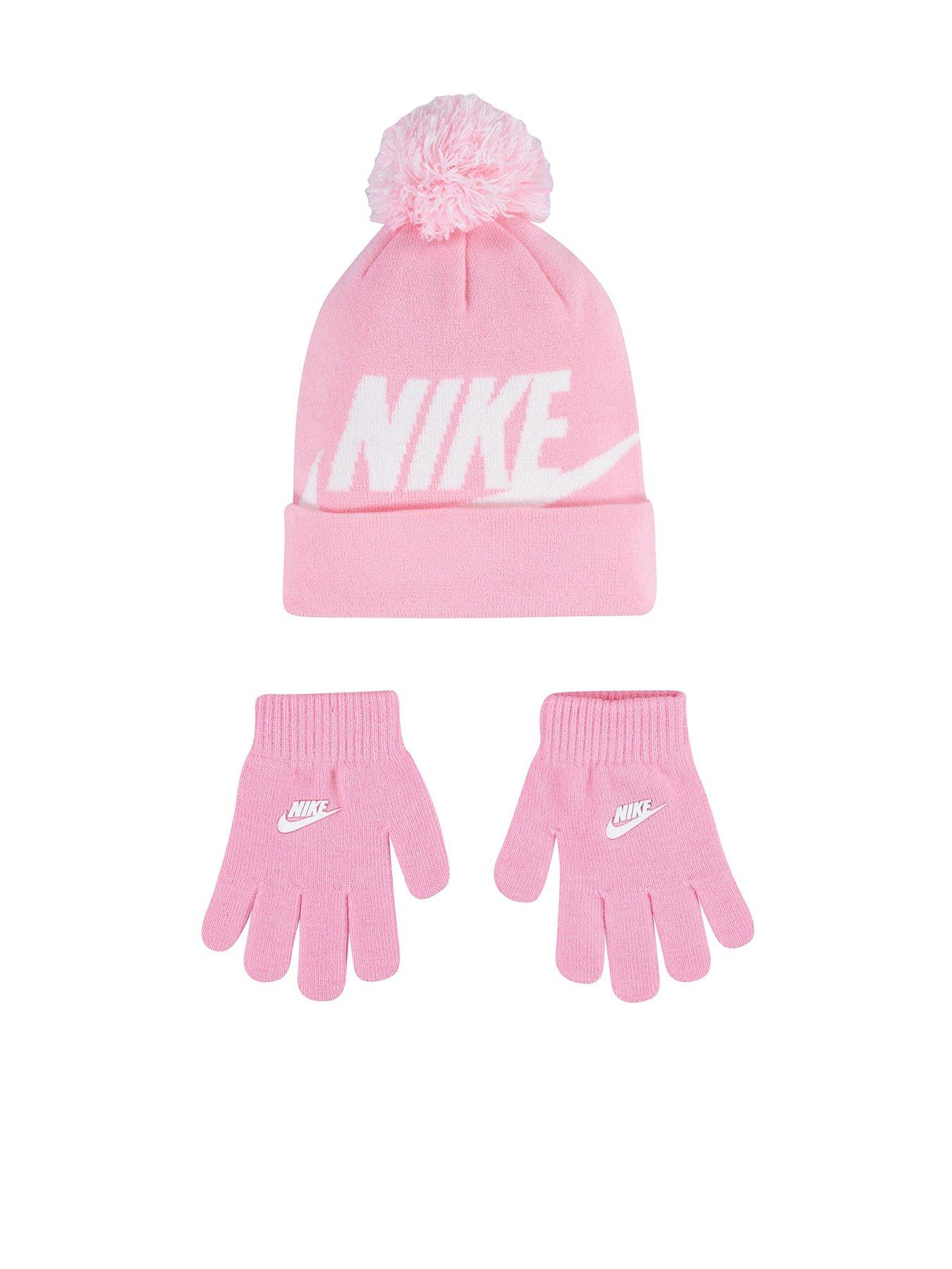 Nike Kids Girls Swoosh Pom Beanie Glove Set - Pink