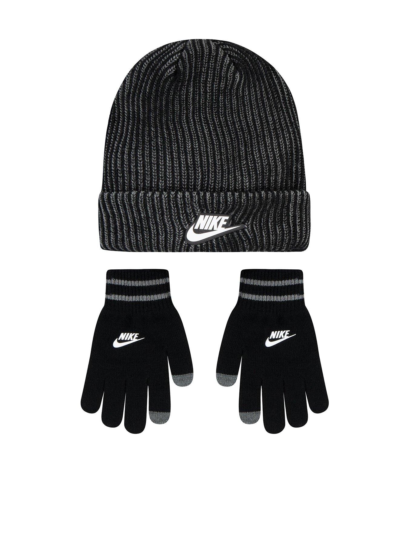 nike-juniors-two-tone-rib-peak-beanie-set-black