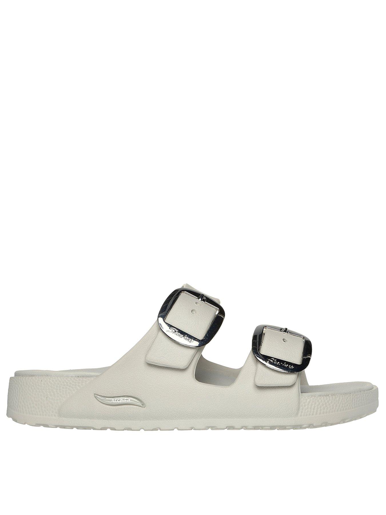 Image of Skechers Arch Fit Cali Breeze 2.0 Gold Star Molded Double Band Slide W/large Metal Buckles - Natural