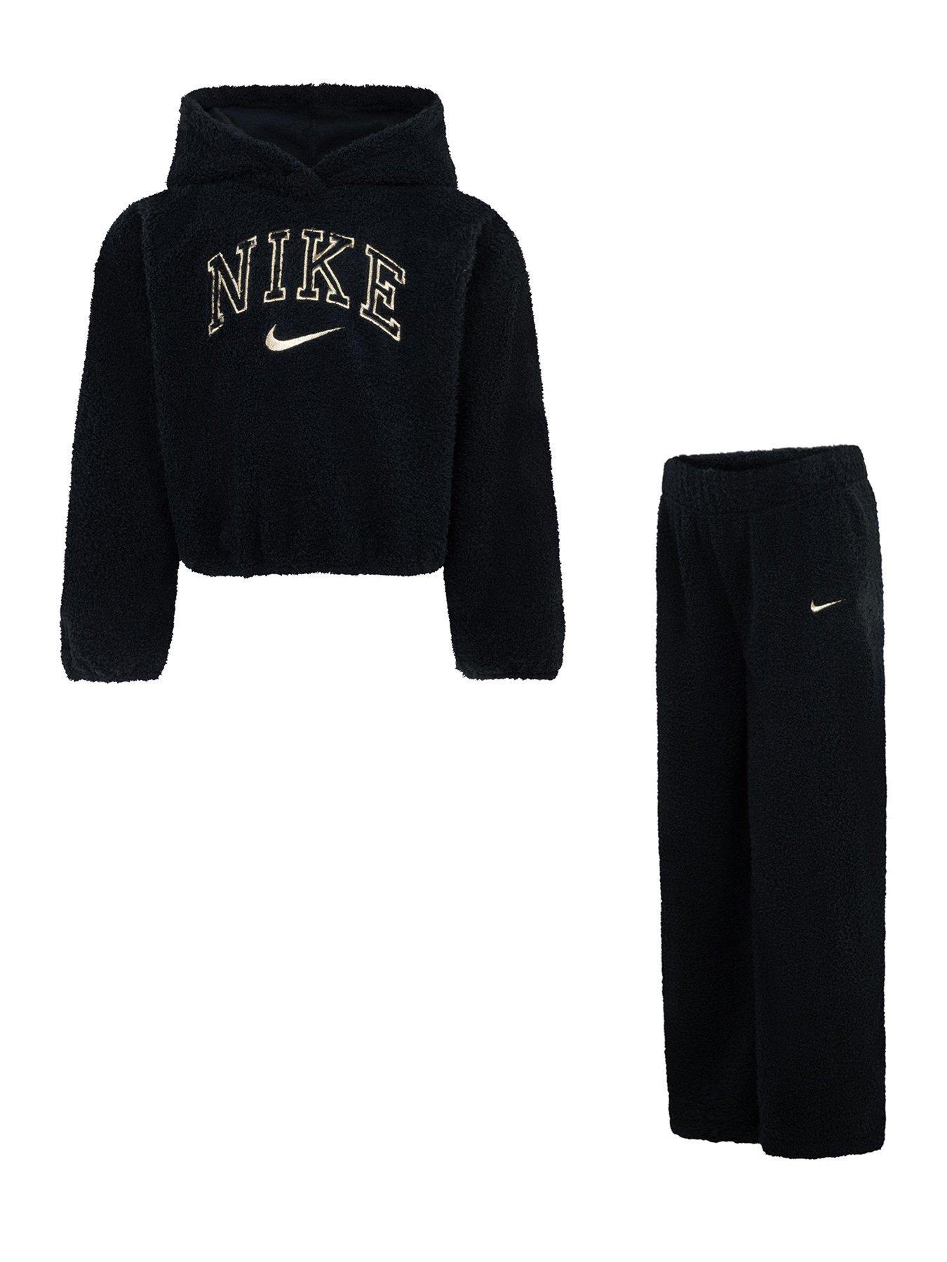 Image of Nike Kids Girls Swoosh Spirit Teddy Tracksuit - Black