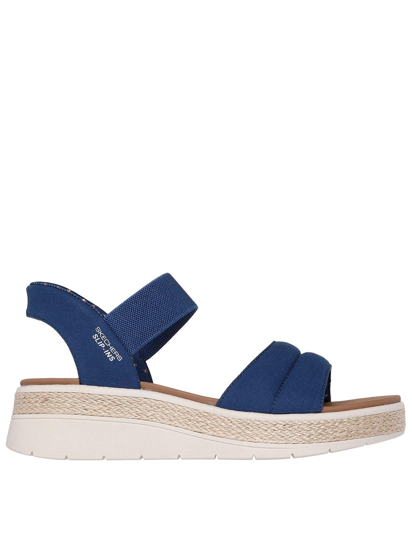 Skechers Bobs Sun Ray Slip-Ins Padded Vamp Quarter Strap Sandal - Navy