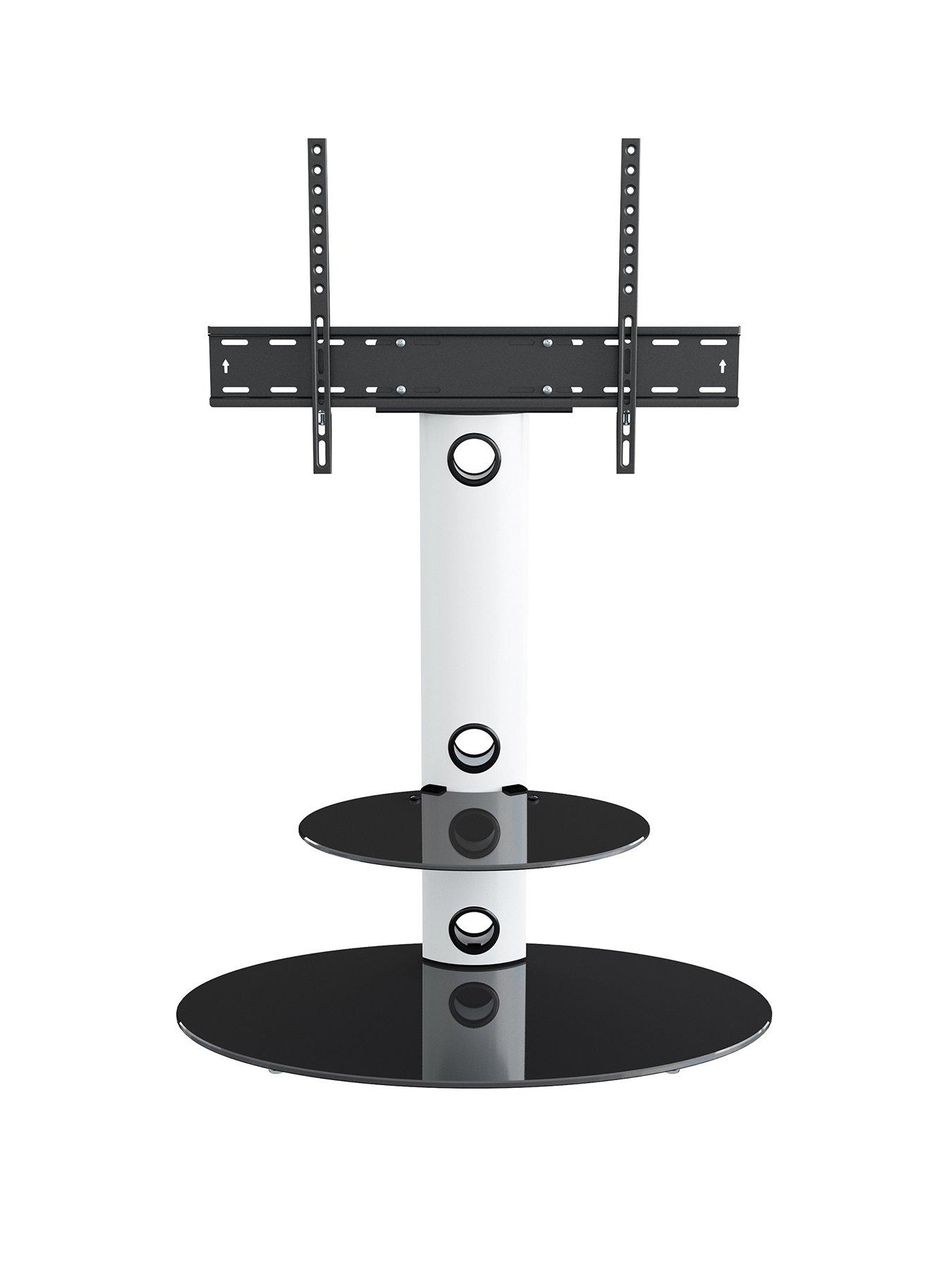 avf-lugano-oval-pedestal-tv-stand-and-tv-bracket-satin-white-black-glassstillFront