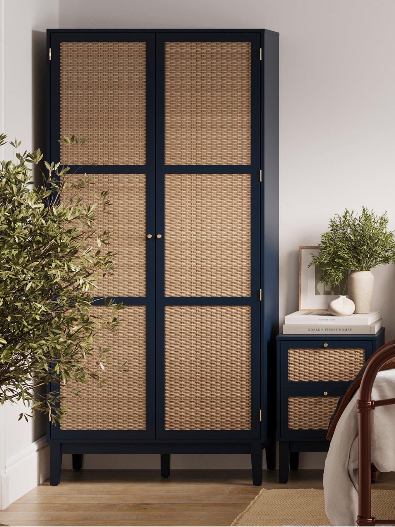 undefined Bordeaux 2 Door Rattan Effect Wardrobe - Blue