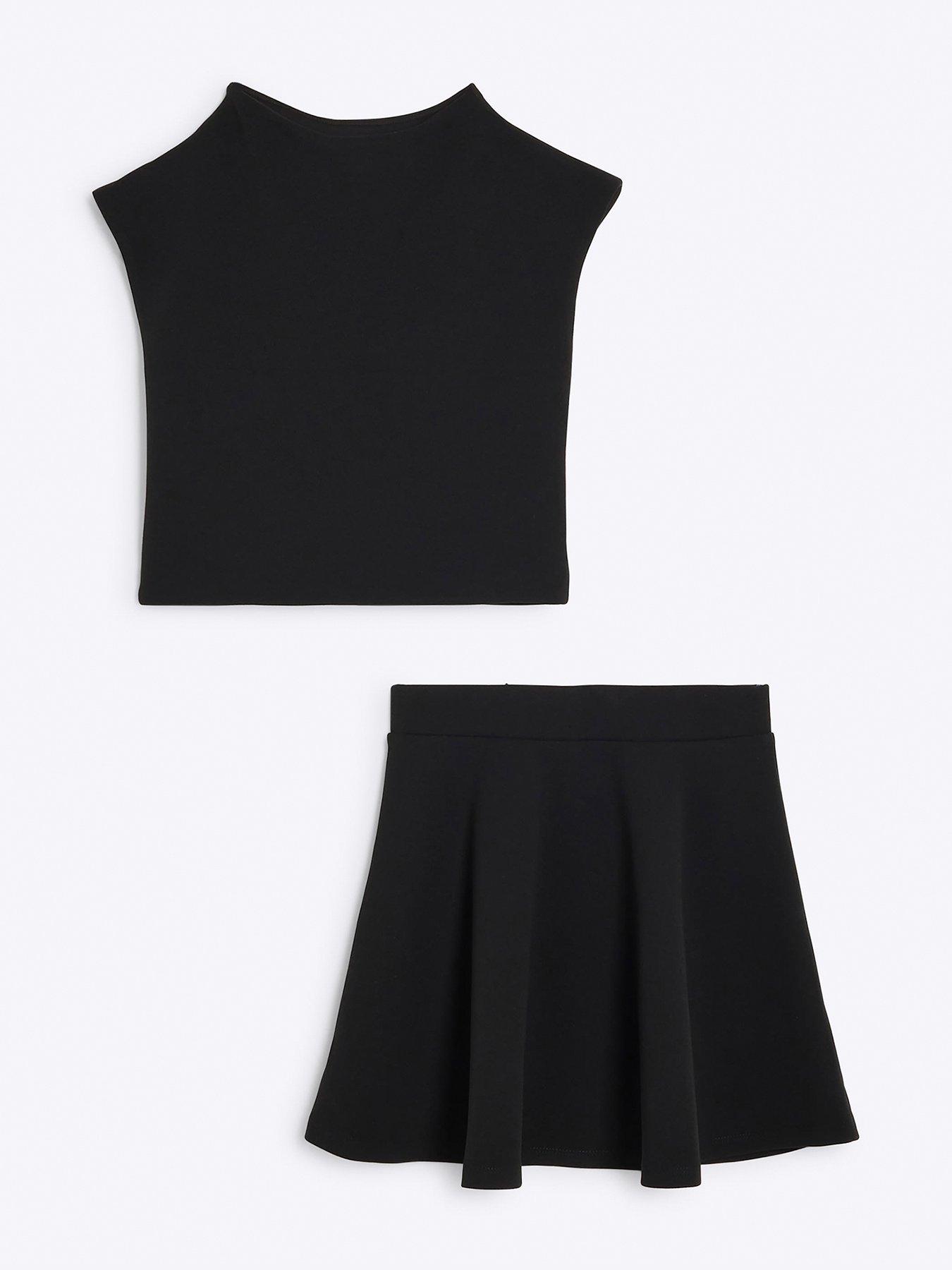 river-island-older-girl-drape-top-and-skirt-set-blackback