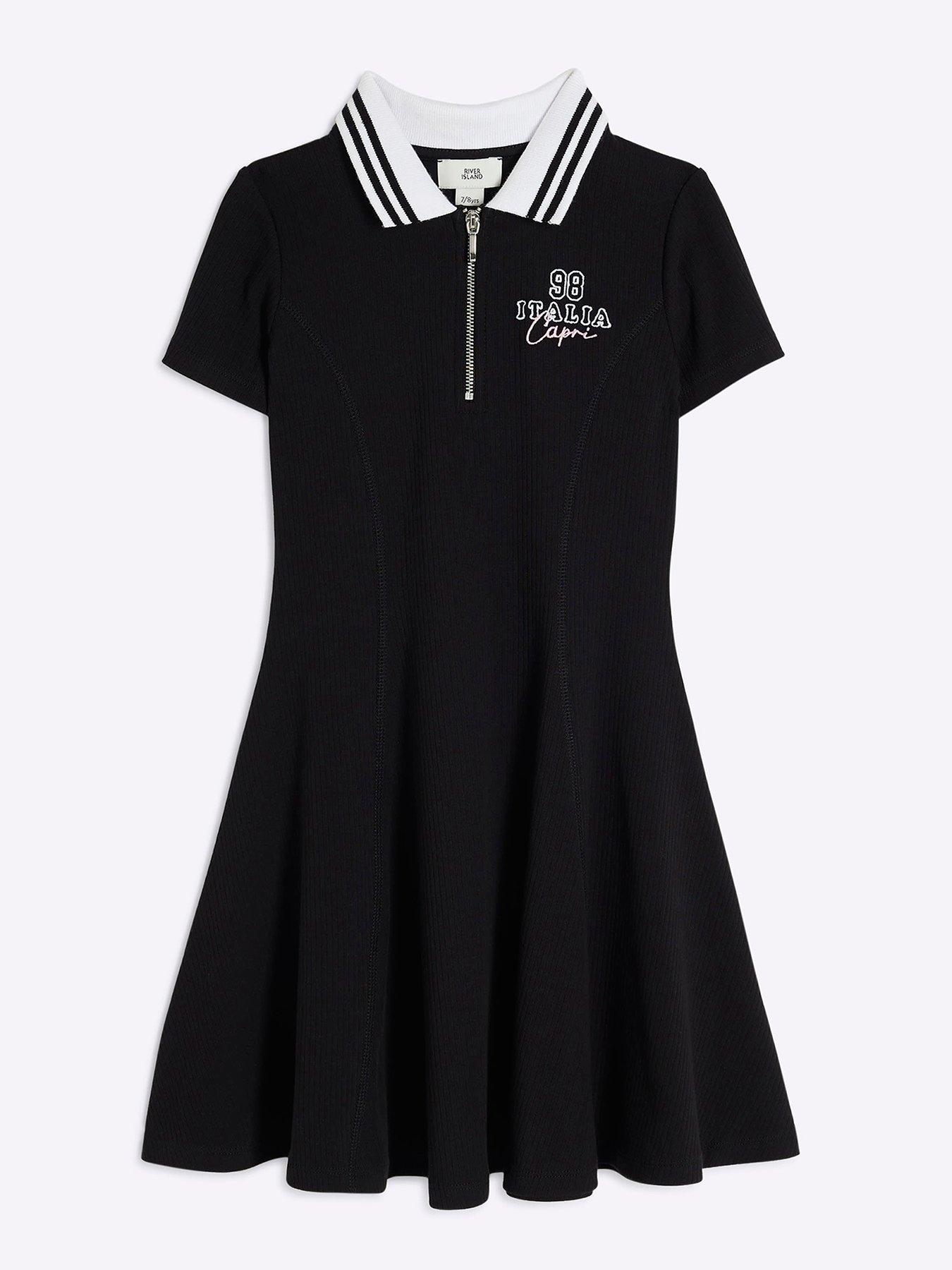 river-island-girls-ribbed-quarter-zip-polo-italia-sporty-dress-black