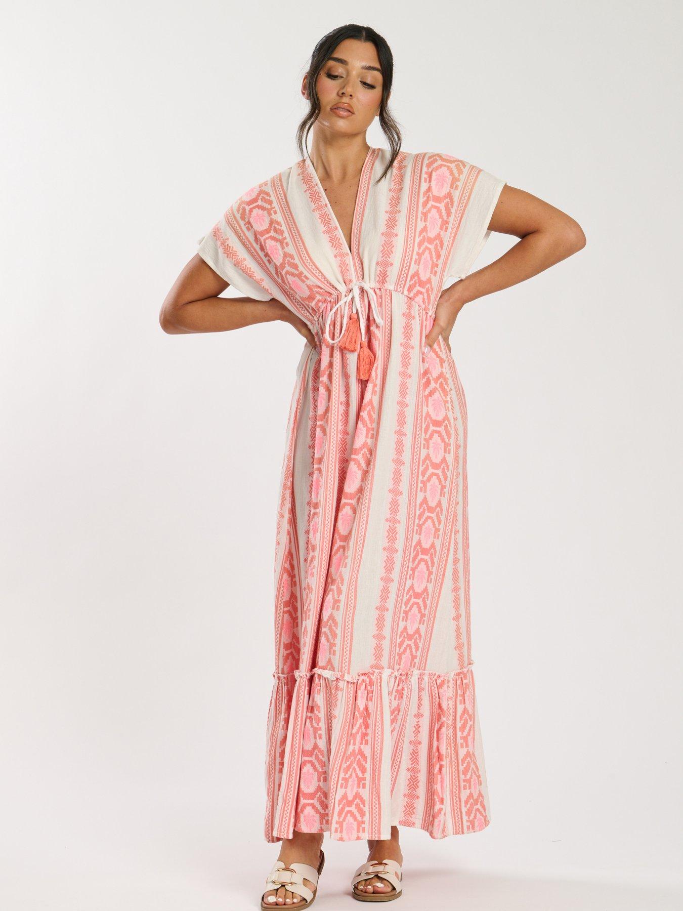 South Beach Jacquard V Neck Maxi Dress - Pink | Very Ireland