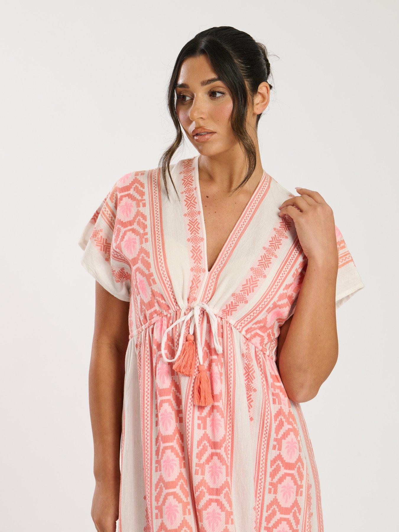 South Beach Jacquard V Neck Maxi Dress - Pink | Very Ireland