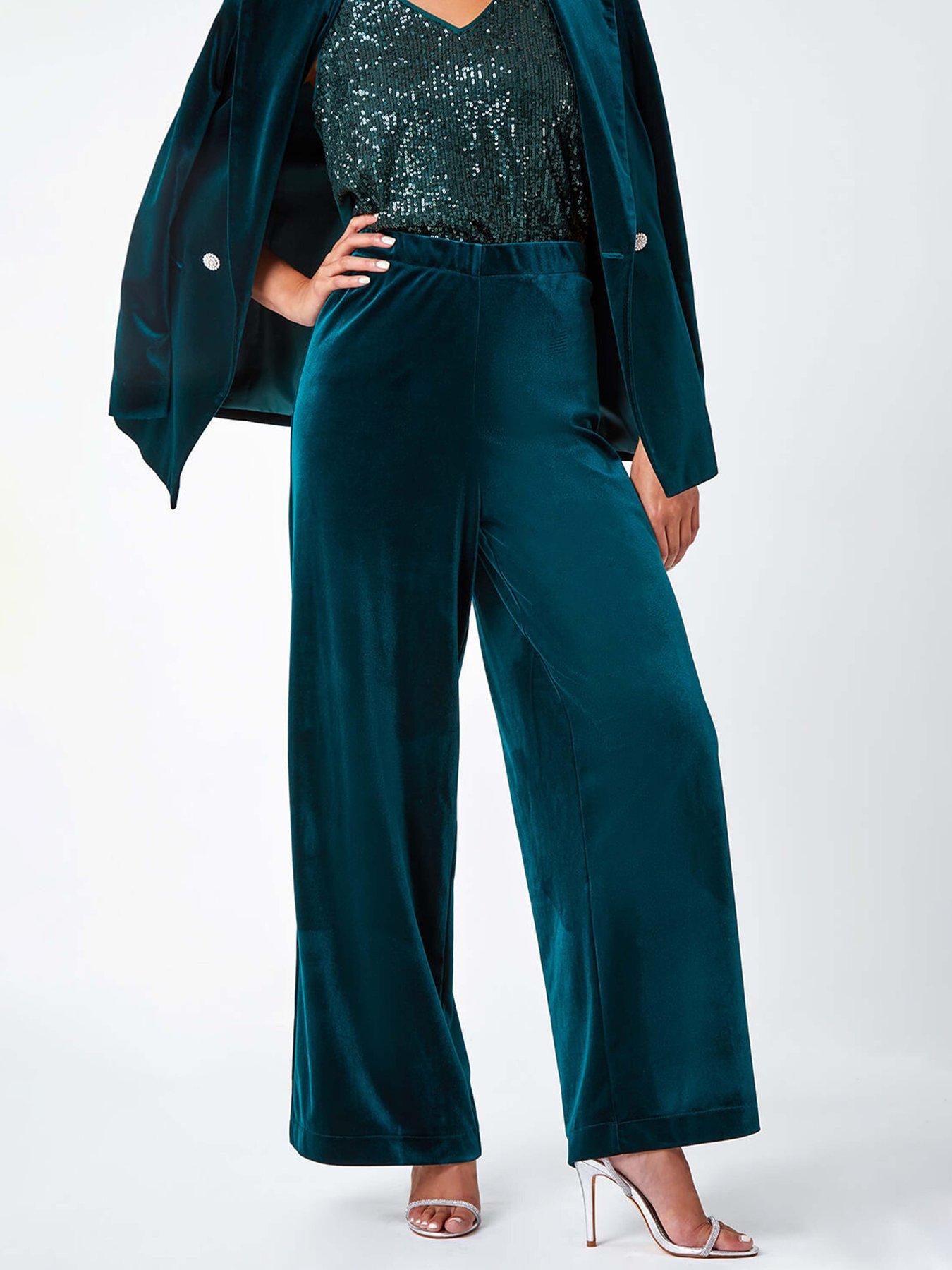 roman-petite-wide-leg-velvet-stretch-trouser-greenfront