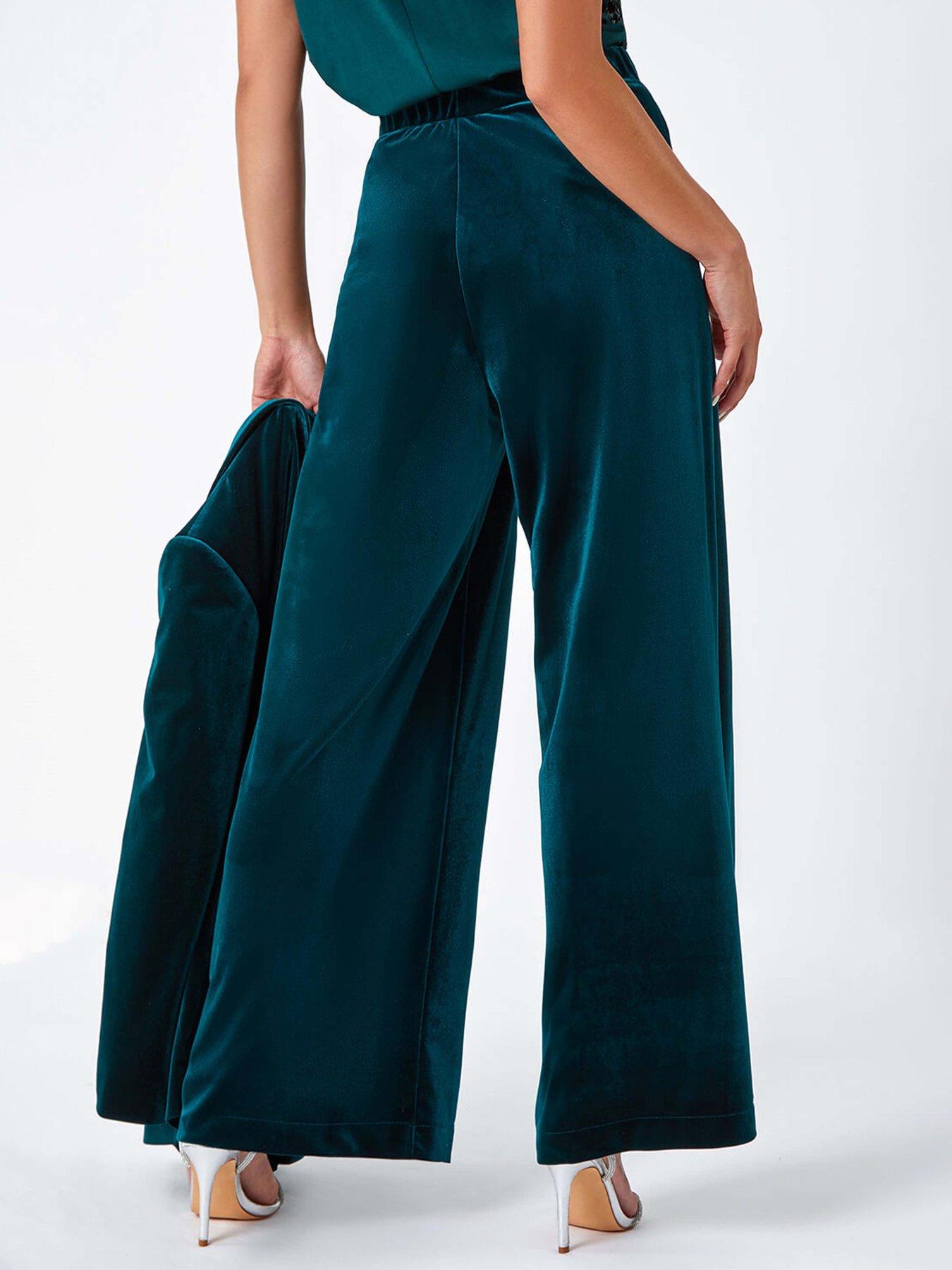 roman-petite-wide-leg-velvet-stretch-trouser-greenstillFront