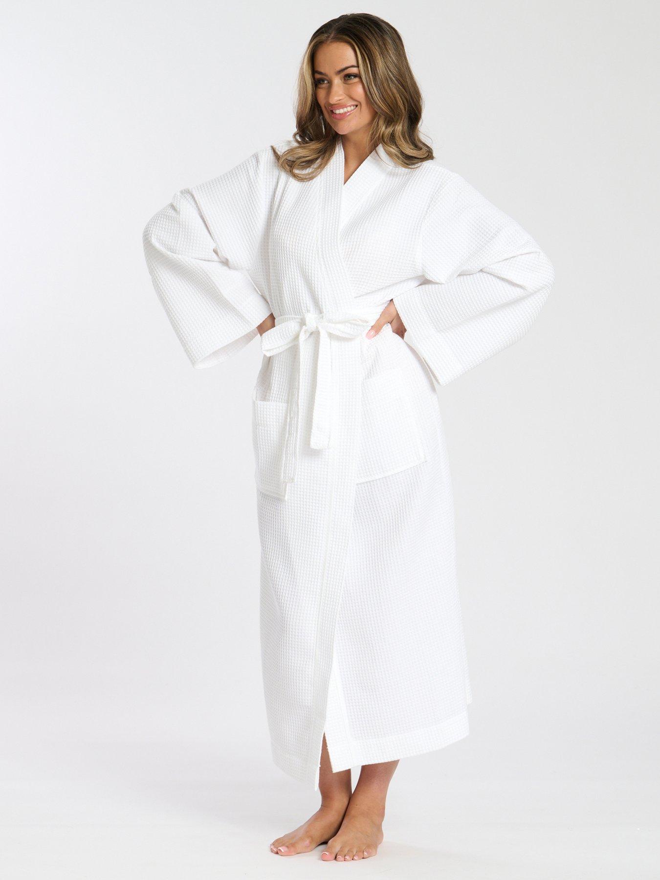 Image of Loungeable Maxi Length Waffle Kimono Robe - White
