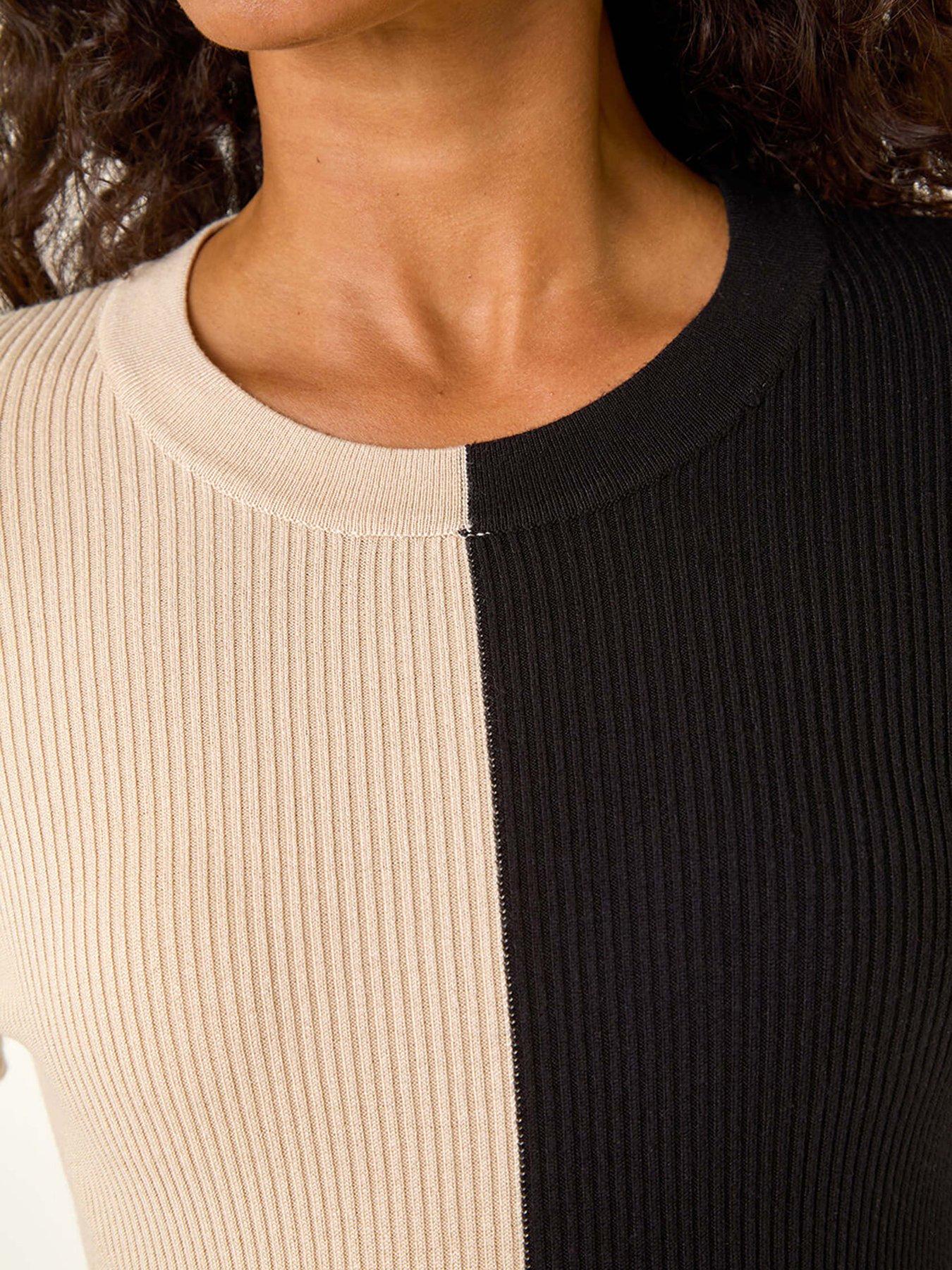 dusk-split-colour-block-knit-stretch-midi-dress-beigedetail