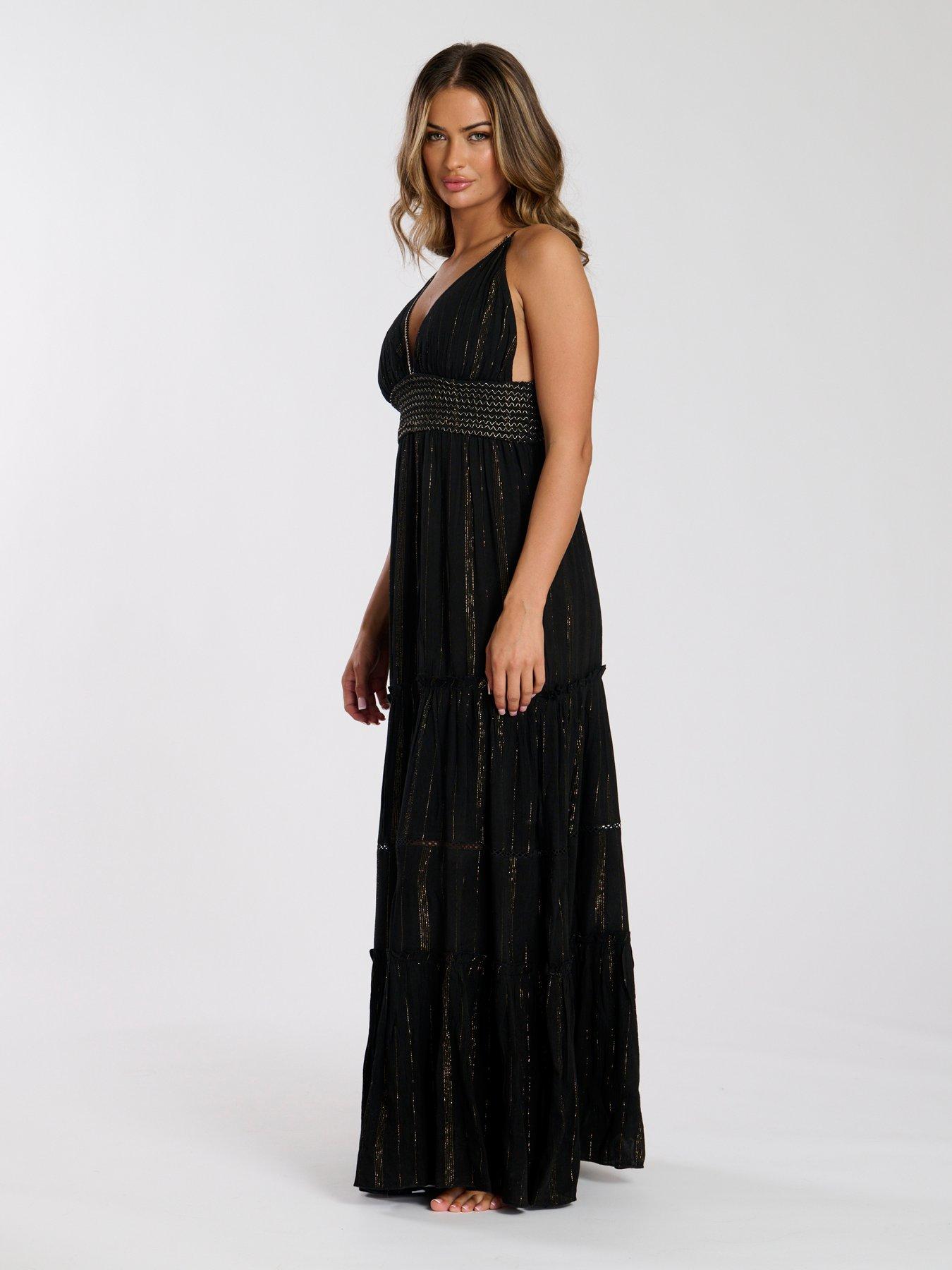 Image 2 of 3 of South Beach Metallic Cami Stripe Maxi Dress - Black