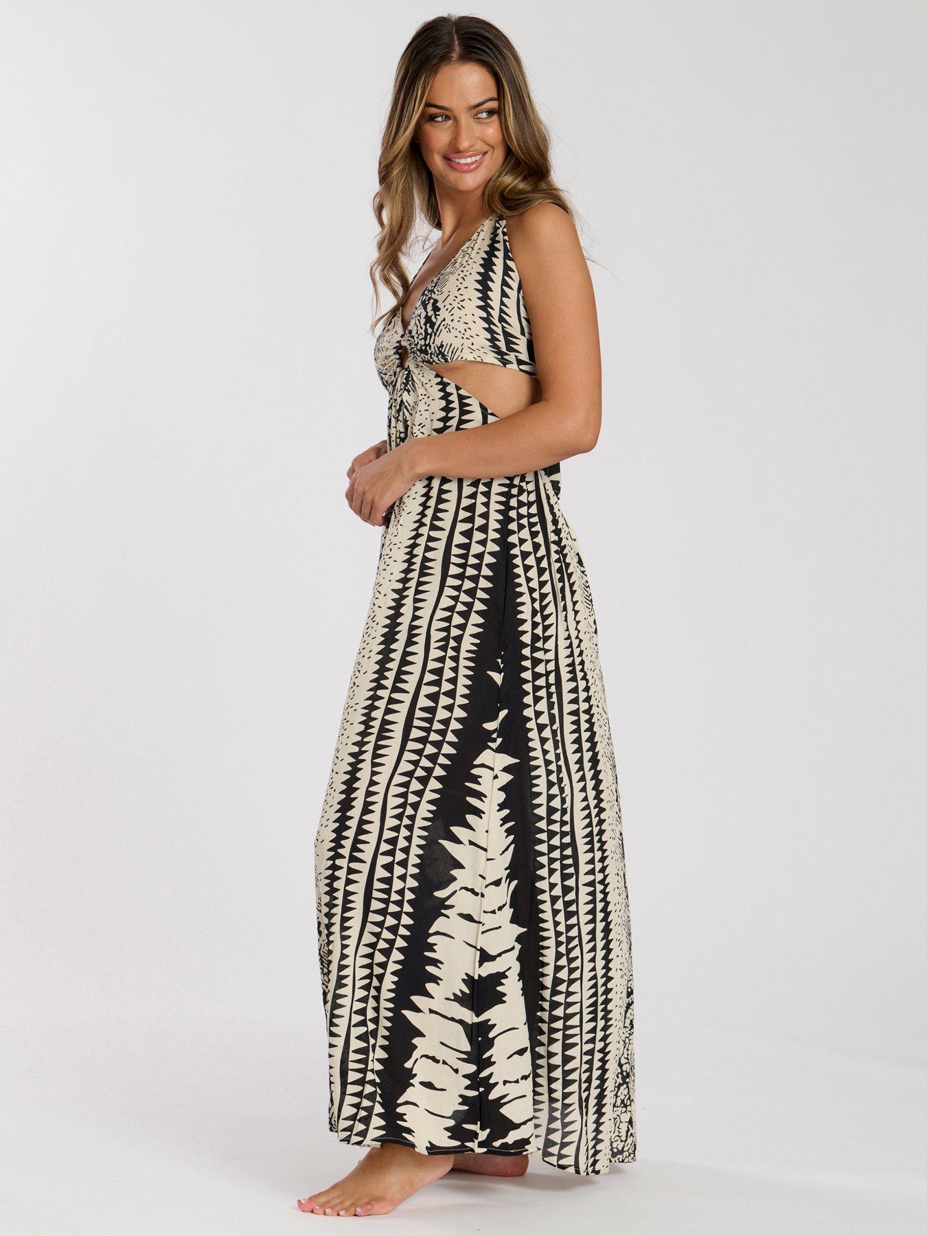 Image 3 of 5 of South Beach Printed Halter neck Ring Detail Beach Maxi Dress - Print