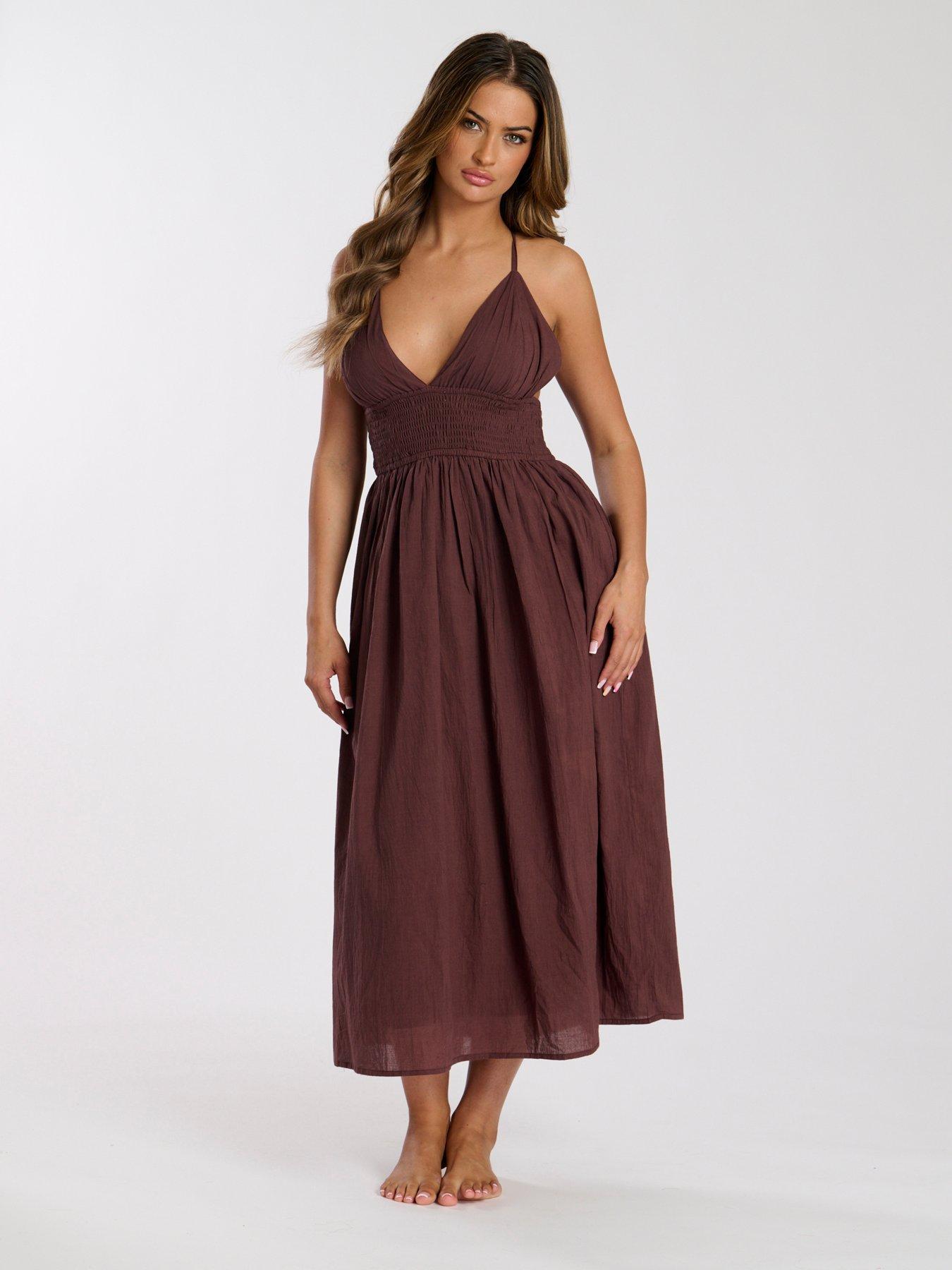 Image 1 of 5 of South Beach Halter neck Maxi Dress - Brown