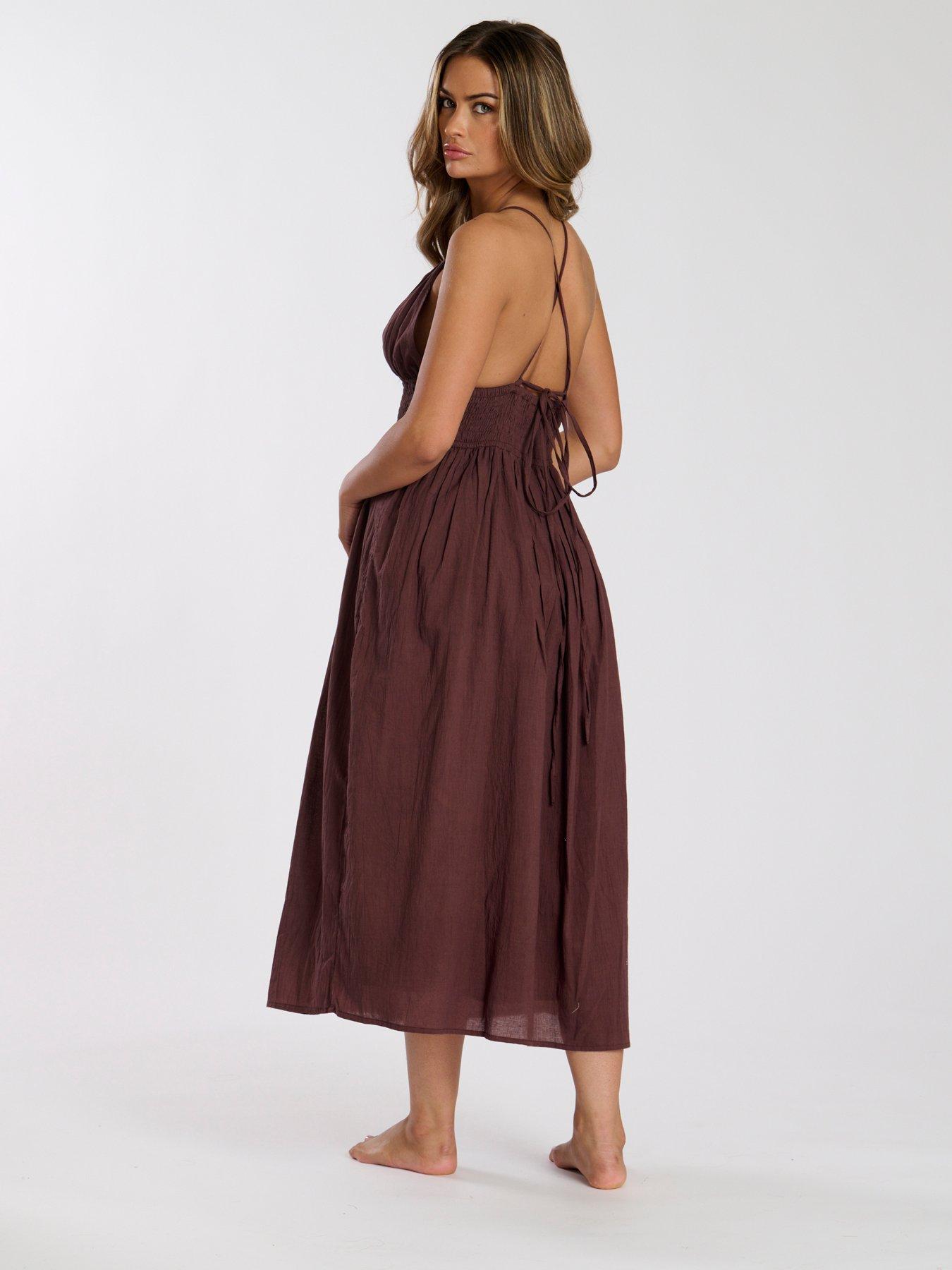 Image 2 of 5 of South Beach Halter neck Maxi Dress - Brown