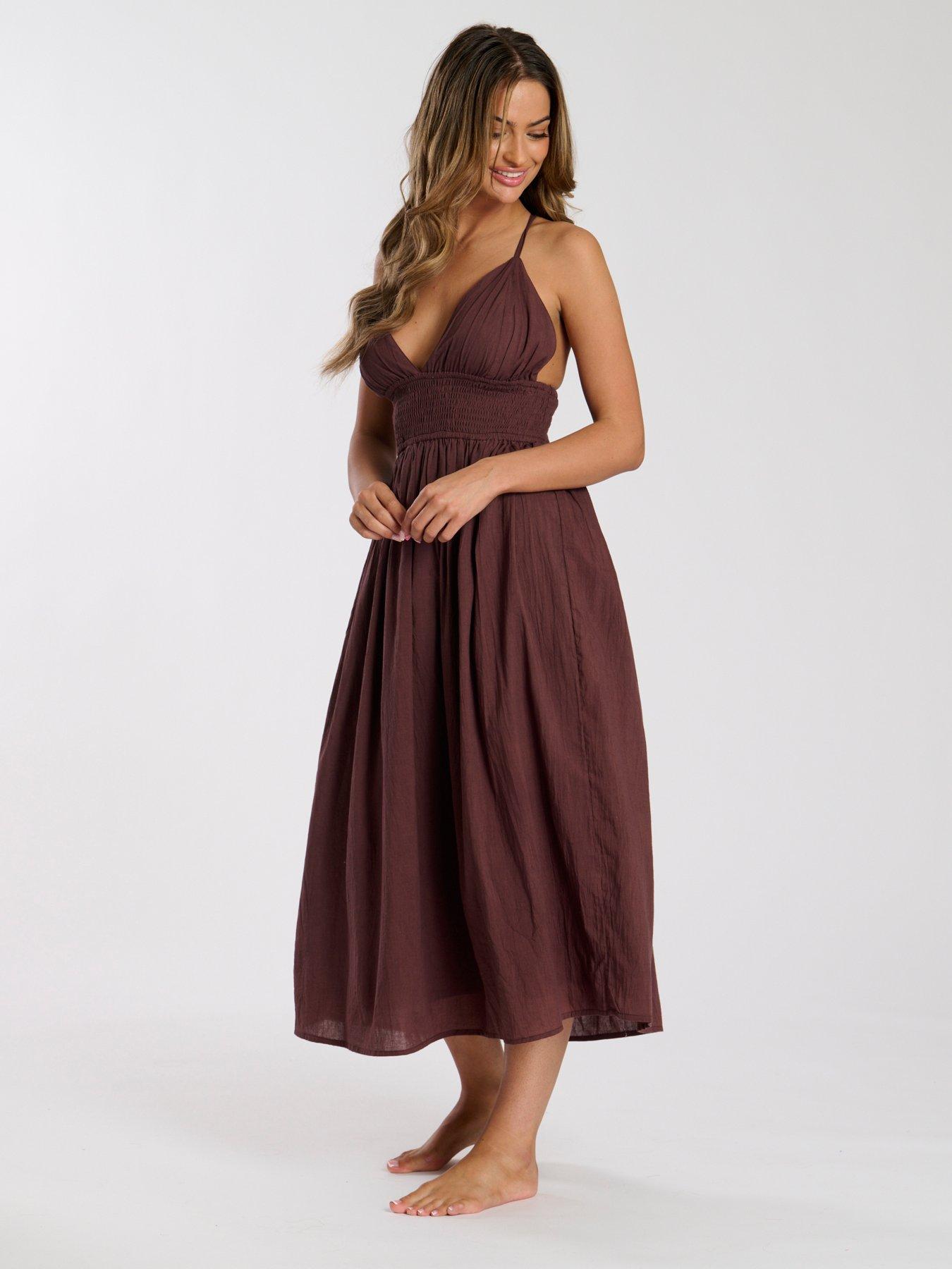 Image 4 of 5 of South Beach Halter neck Maxi Dress - Brown