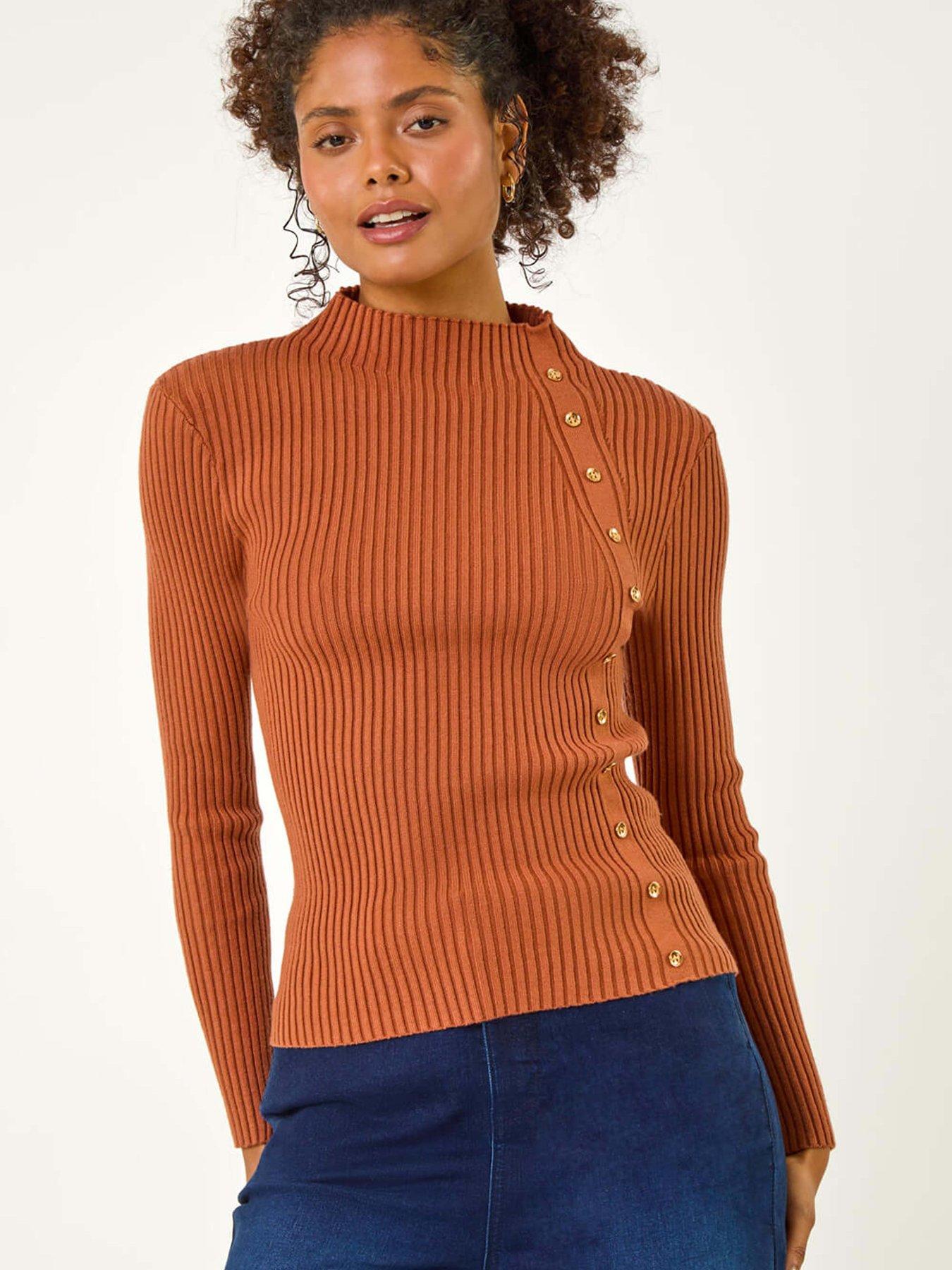 roman-high-neck-button-detail-rib-jumper-mochafront