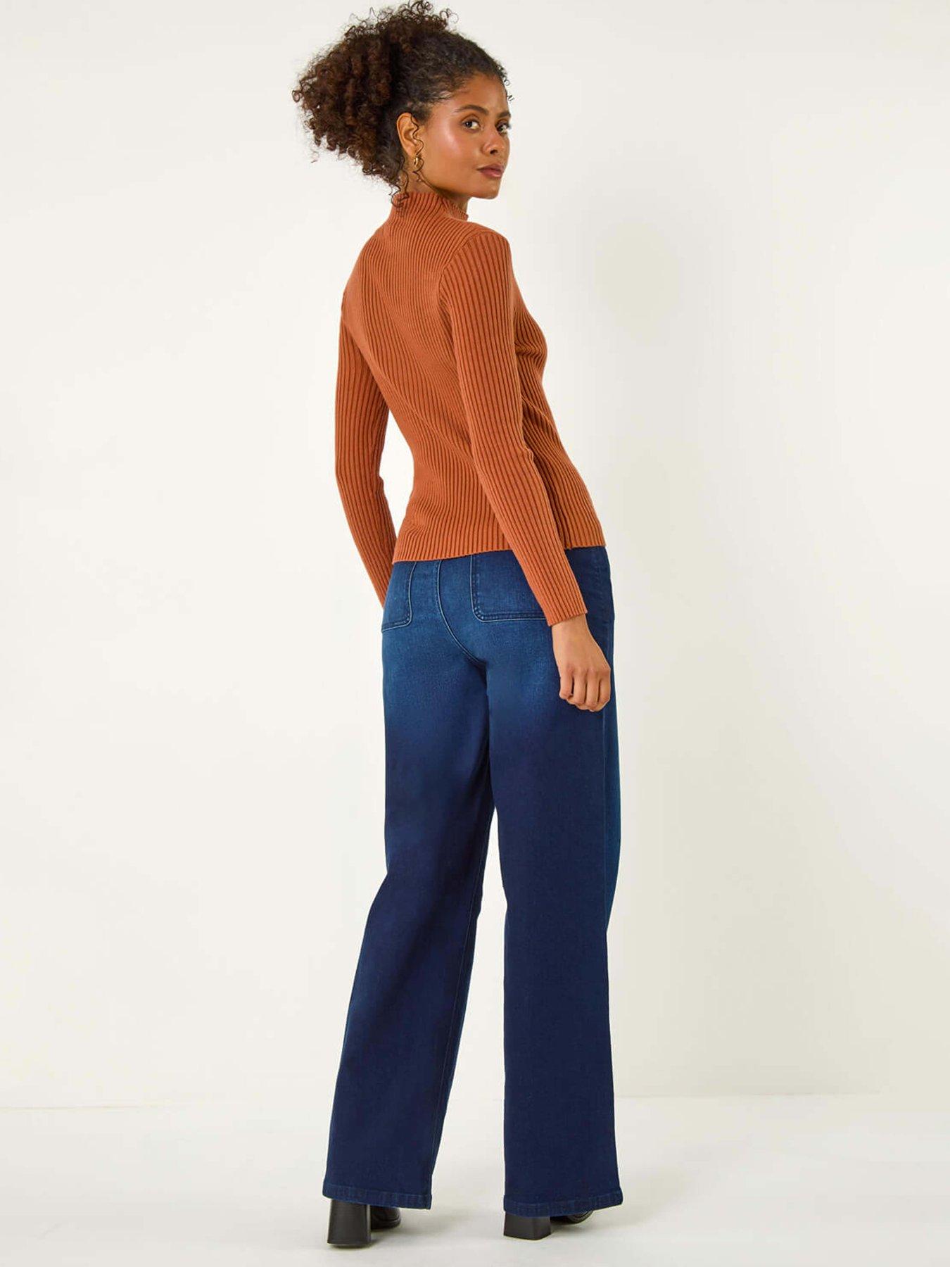 roman-high-neck-button-detail-rib-jumper-mochastillFront