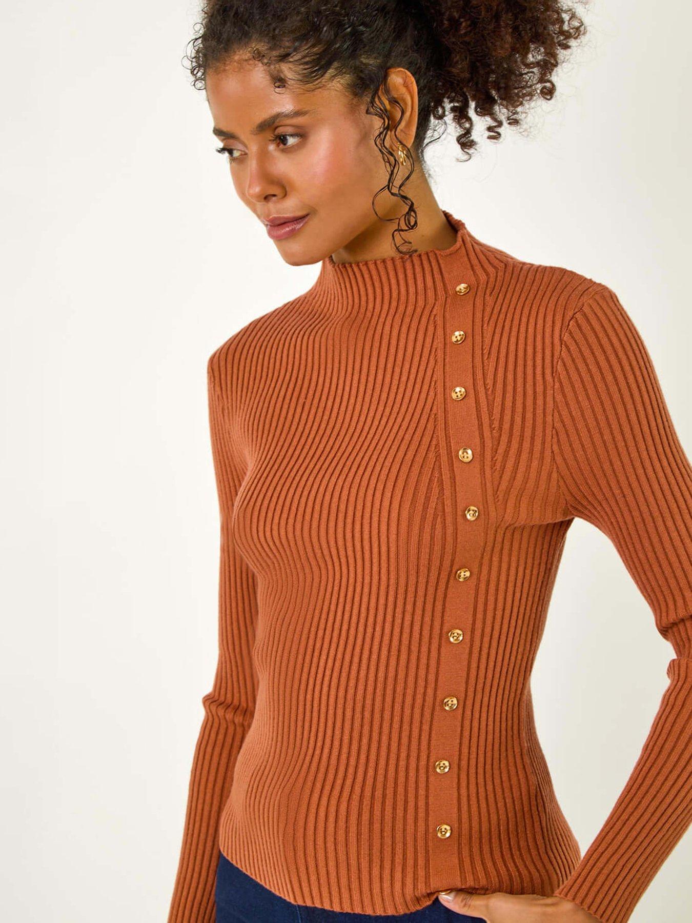 roman-high-neck-button-detail-rib-jumper-mochaoutfit