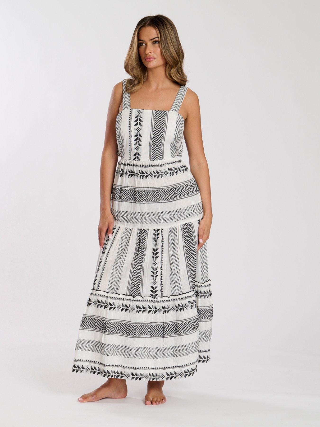Image 1 of 4 of South Beach Jacquard Square Neck Maxi Dress - Multi