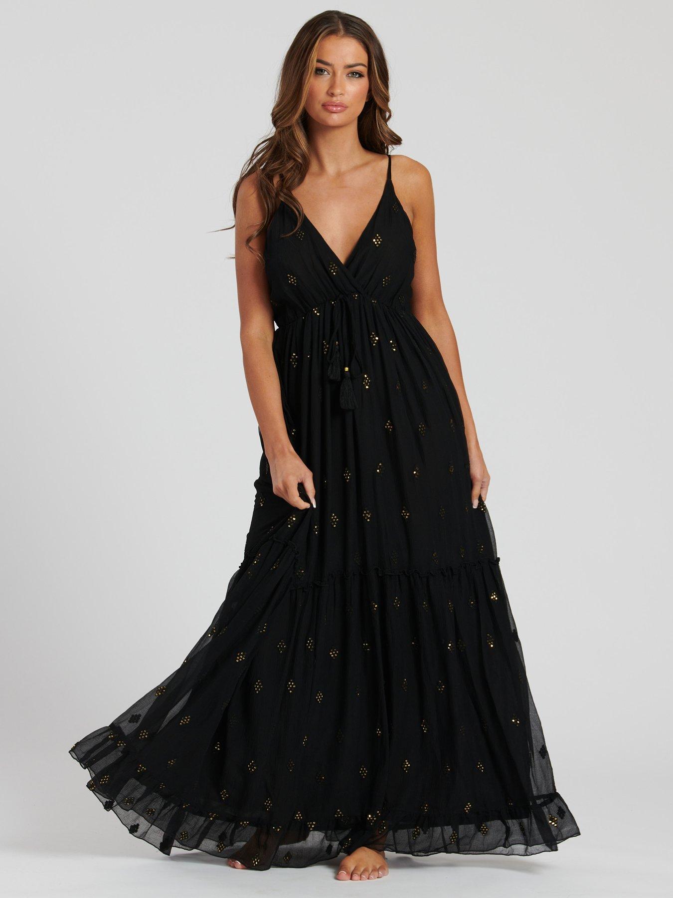 Image of South Beach Sequin Detail Cami Maxi Dress - Black