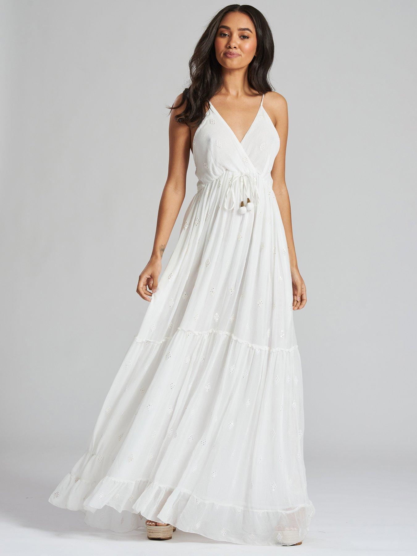 Image 1 of 4 of South Beach Sequin Detail Cami Maxi Dress - White