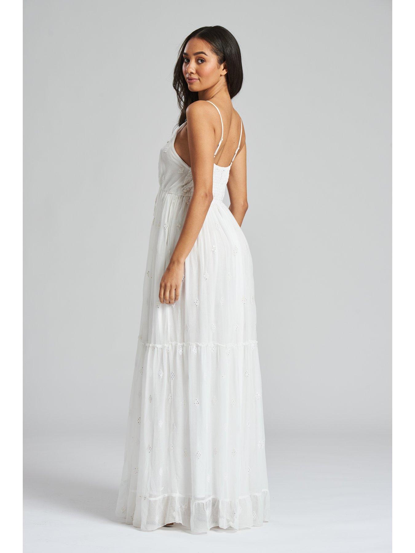 Image 3 of 4 of South Beach Sequin Detail Cami Maxi Dress - White