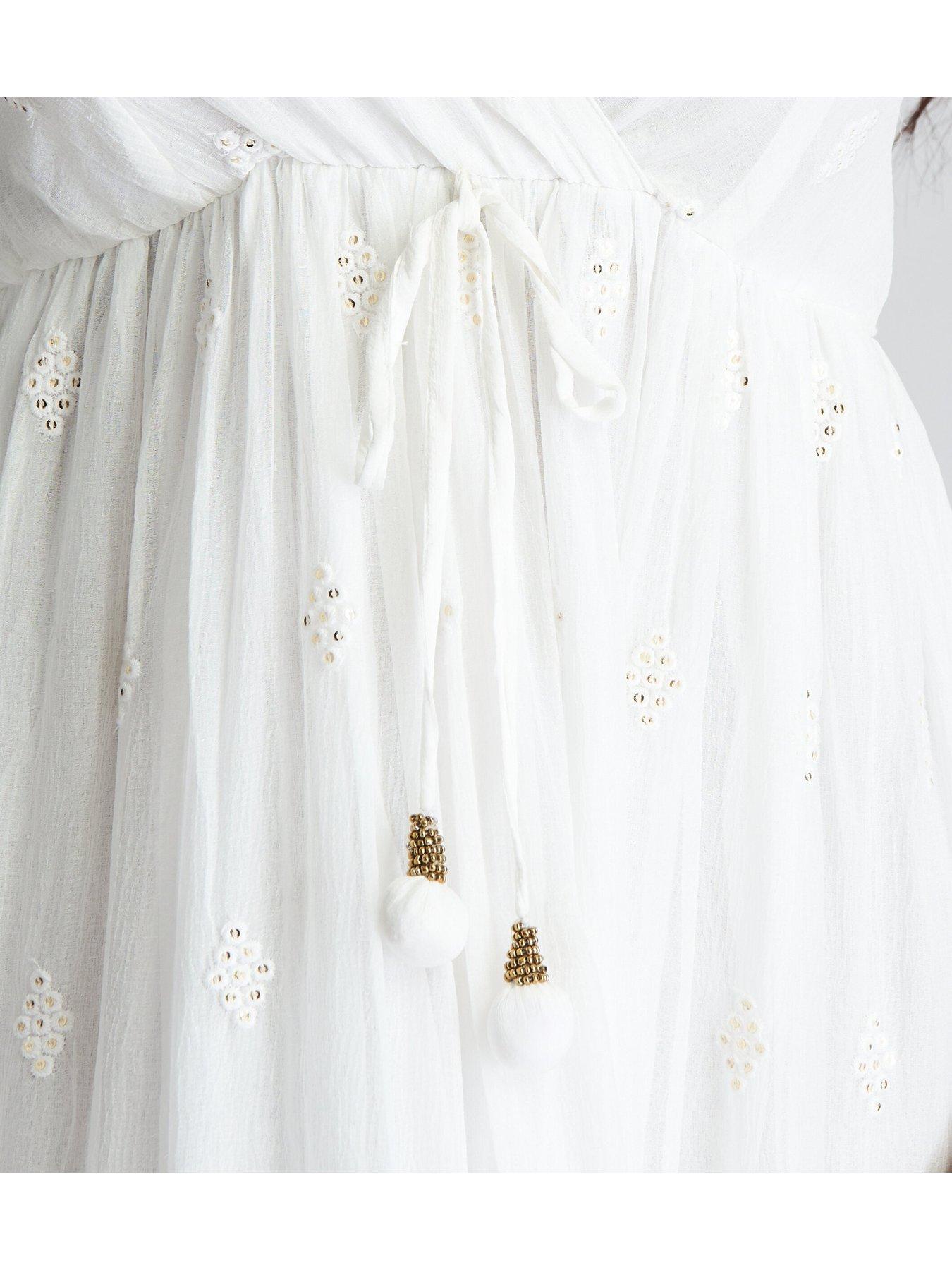 Image 4 of 4 of South Beach Sequin Detail Cami Maxi Dress - White