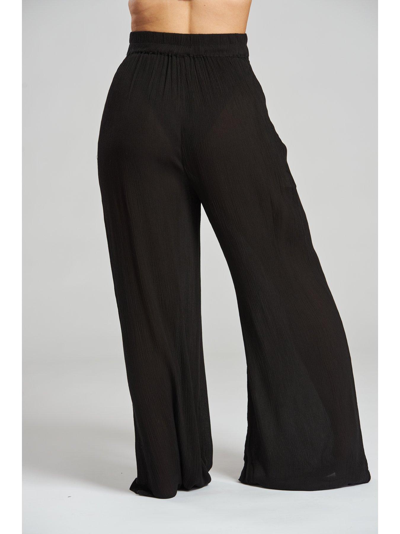 Image 3 of 4 of South Beach Crinkle Vicose Wide Leg Trousers - Black
