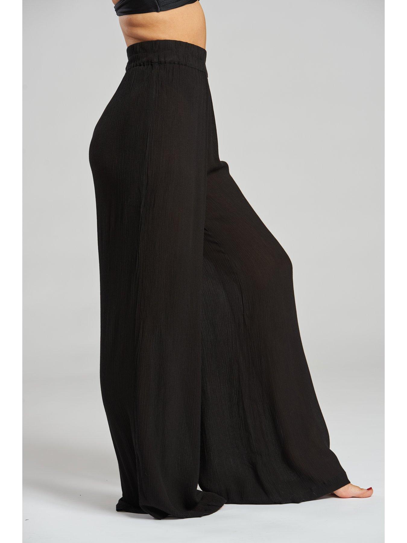 Image 4 of 4 of South Beach Crinkle Vicose Wide Leg Trousers - Black