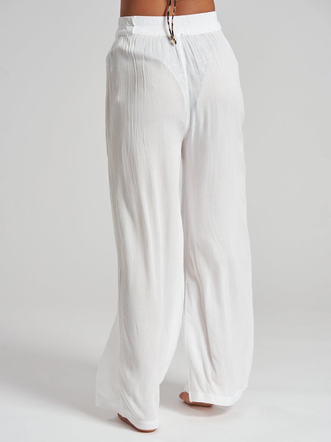 Image 2 of 4 of South Beach Crinkle Vicose Wide Leg Trousers - White