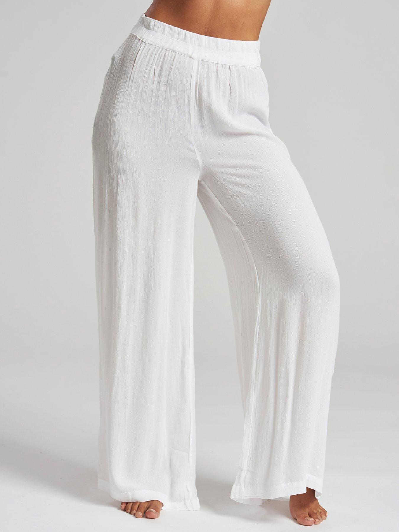 Image 3 of 4 of South Beach Crinkle Vicose Wide Leg Trousers - White