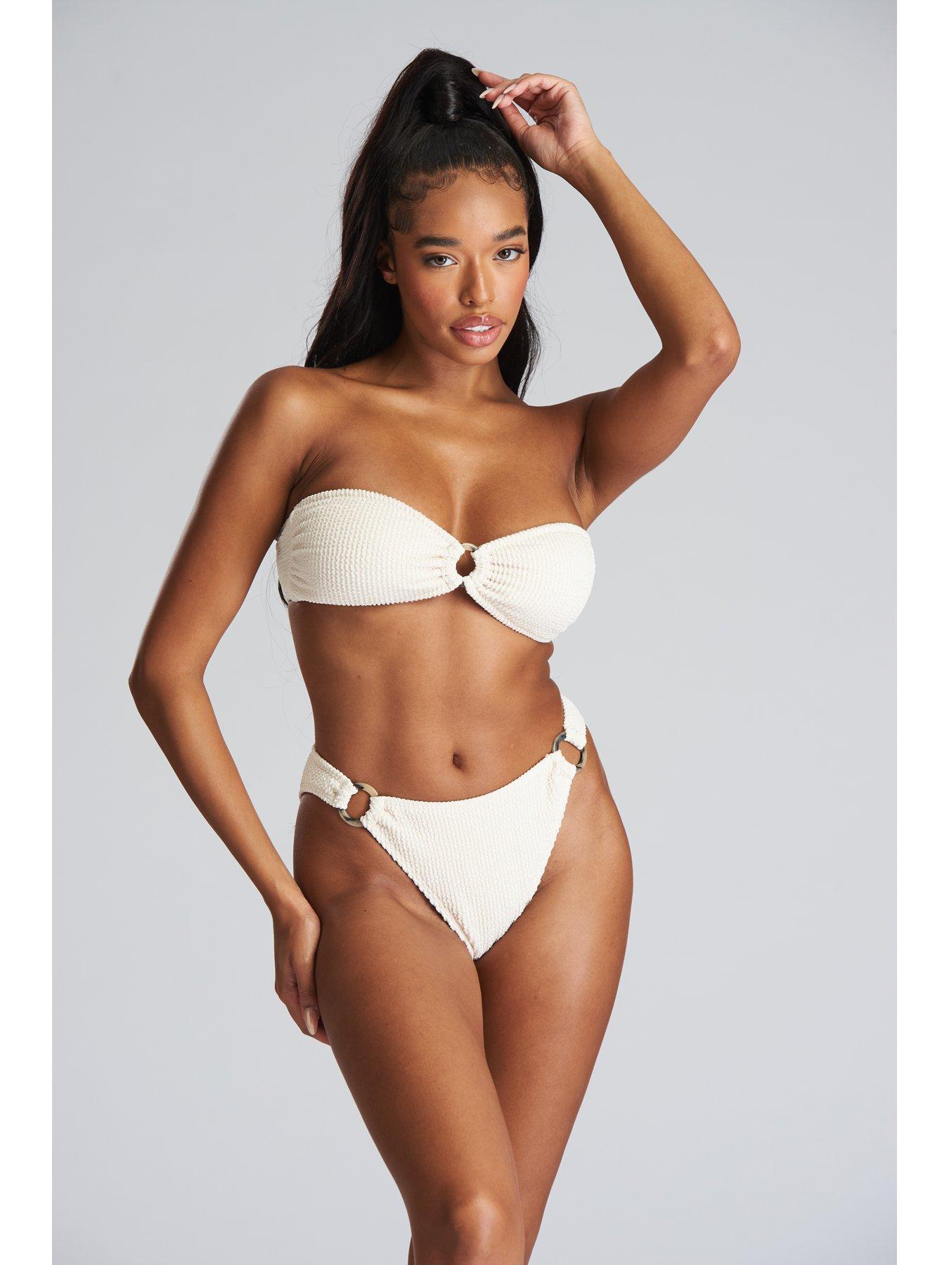 Image 2 of 3 of South Beach Crinkle Ring Bandeau Bikini Top - Cream