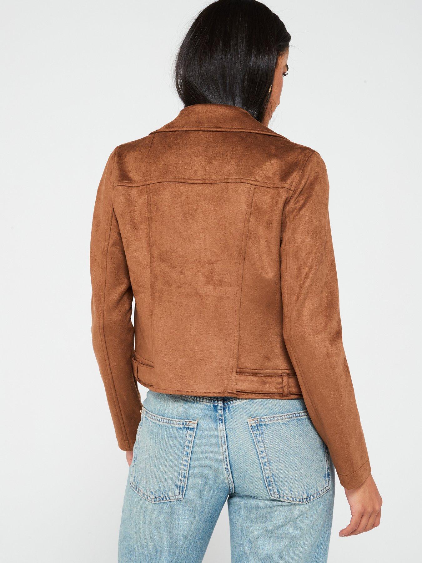 Image 2 of 4 of Vero Moda Faux Suede Biker Jacket - Brown