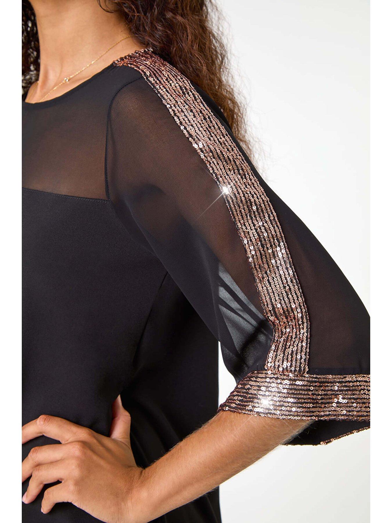 roman-sequin-trim-shift-dress-browndetail