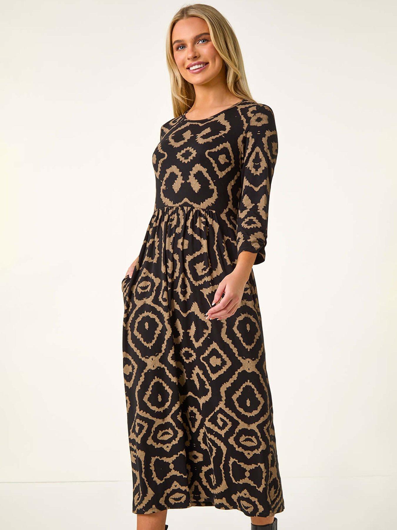 roman-petite-geo-print-gathered-midi-dress-beigeback