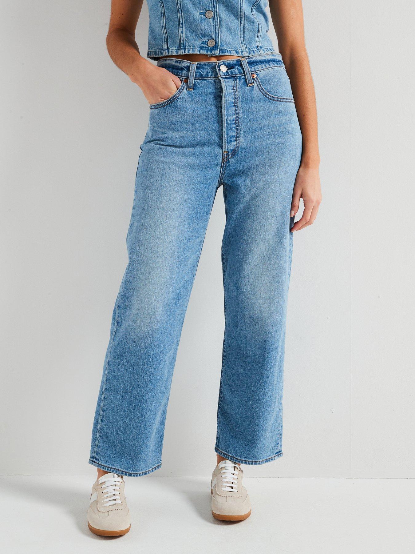 Image of Levi's Ribcage Straight Ankle Cotton Linen Jeans - Blue