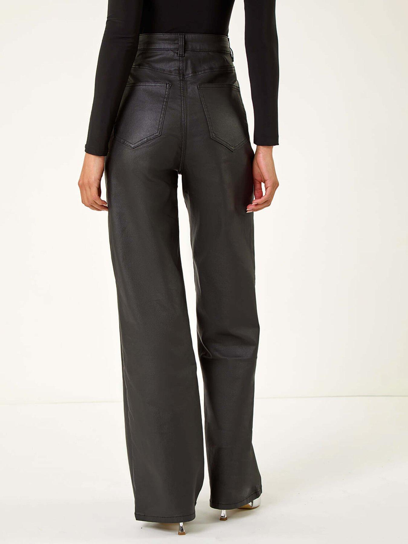 Image 2 of 5 of Roman Coated Stretch Waist Wide Leg Jeans - Black