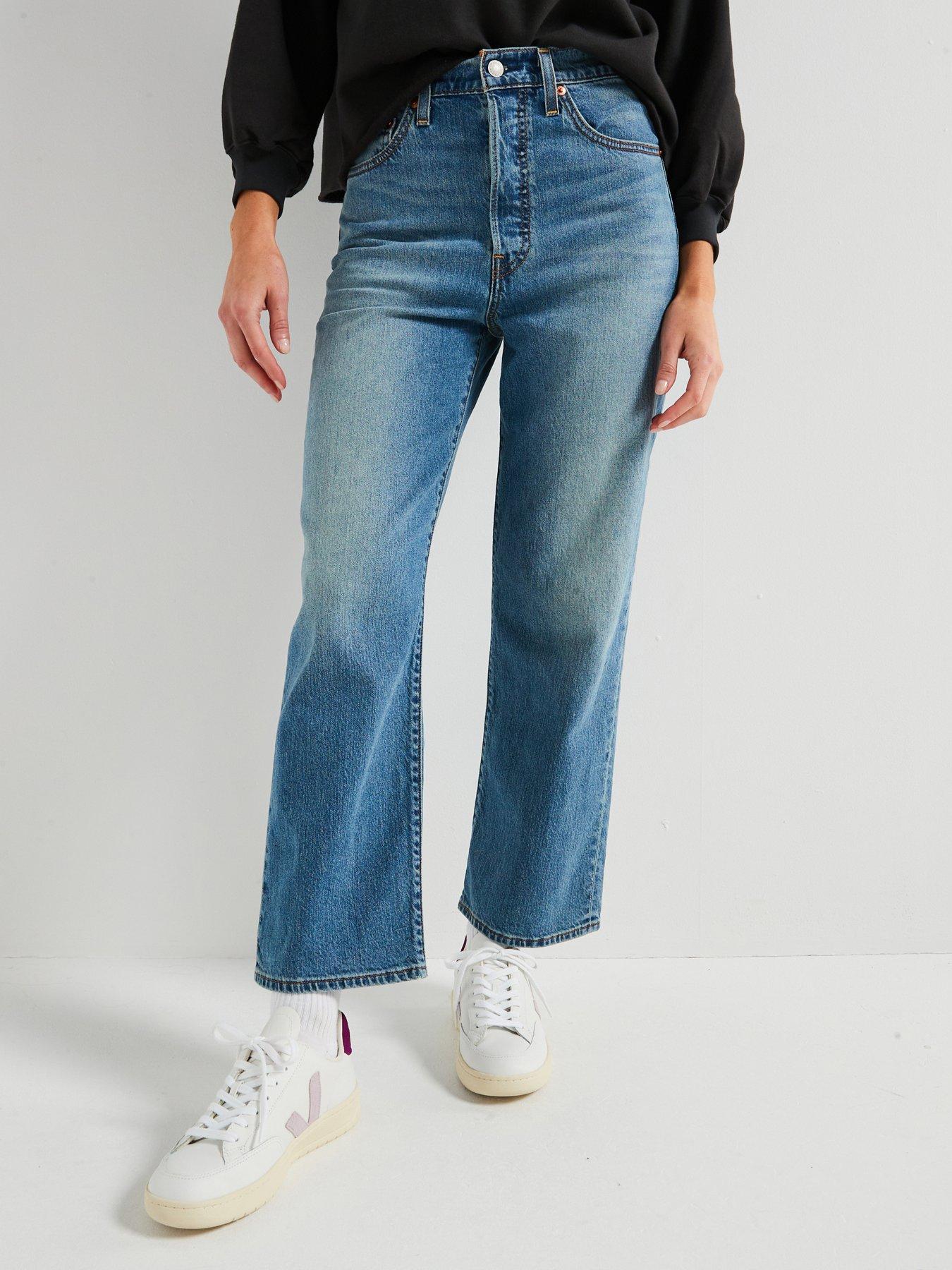 Image 1 of 6 of Levi's Ribcage Straight Ankle Cotton Linen Jeans - Blue