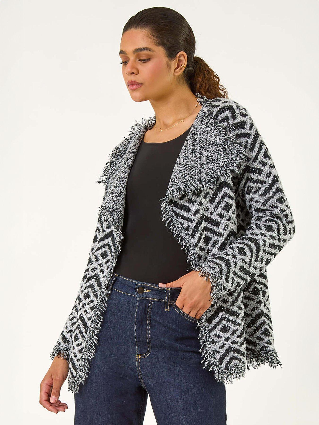 roman-geometric-fringe-collared-cardigan-black